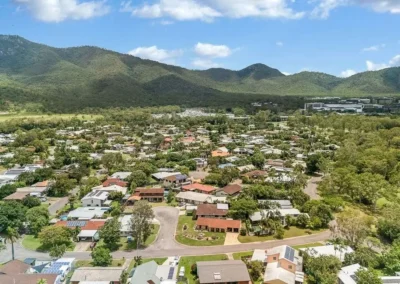 Professional aerial drone photography of a suburban neighbourhood for real estate marketing.