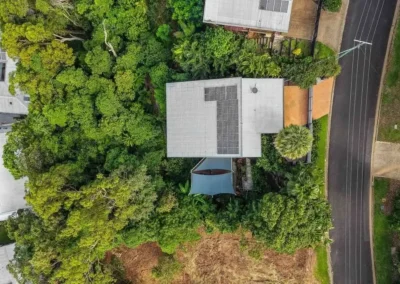 Top-down aerial drone view of a suburban house and property for real estate site plans.